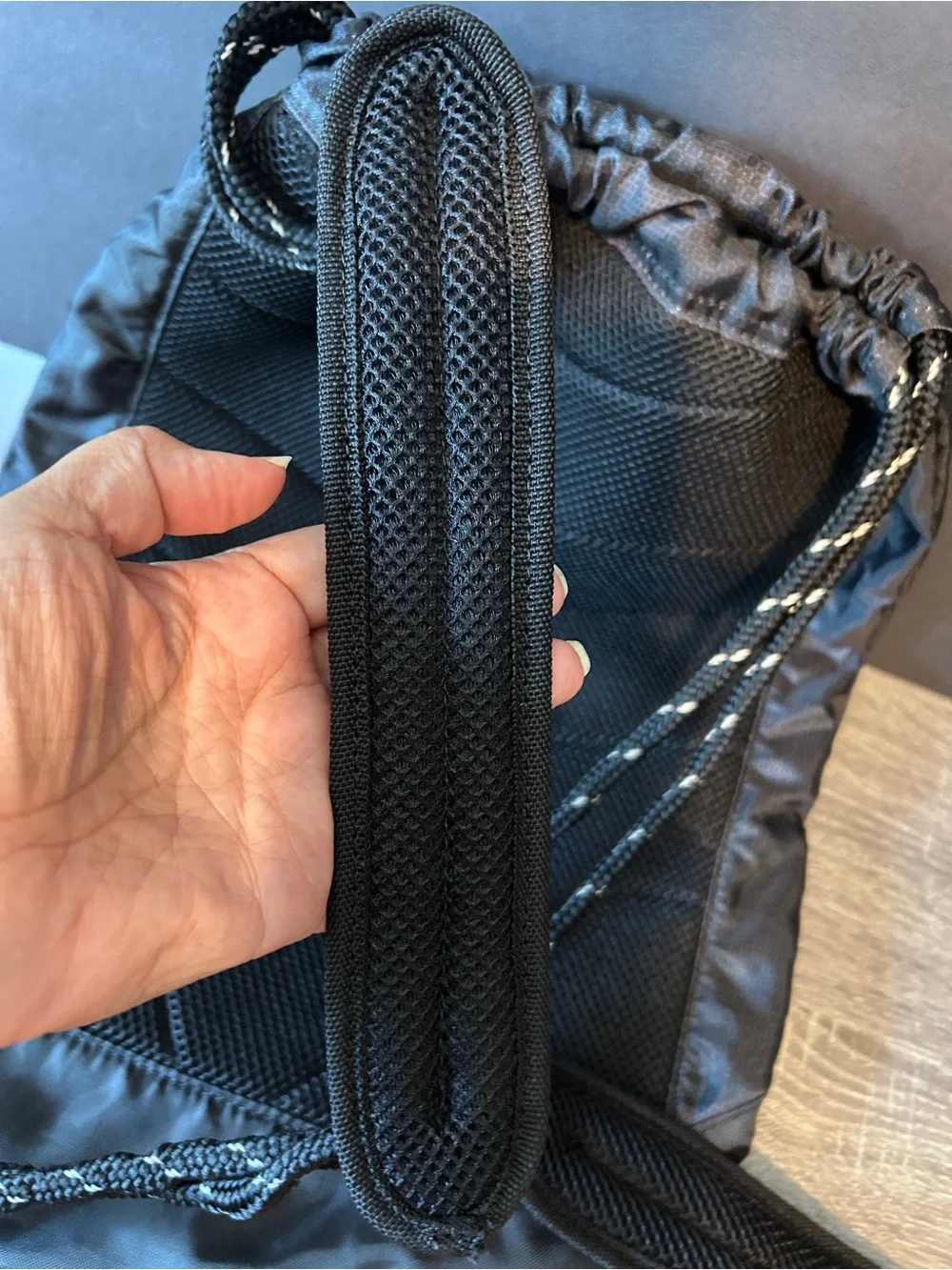 Old Navy Black Drawstring Backpack with Front Zip Pocket